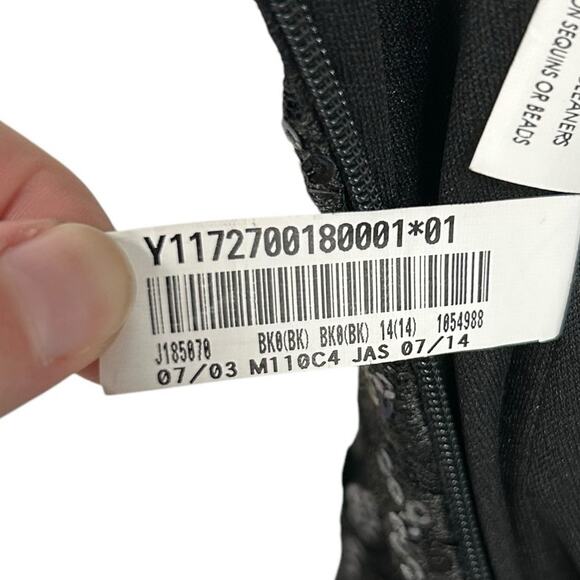 Jade by Jasmine Black Sequin Embellished Mesh Elbow Sleeve Dress Womens 14 - Picture 8 of 8